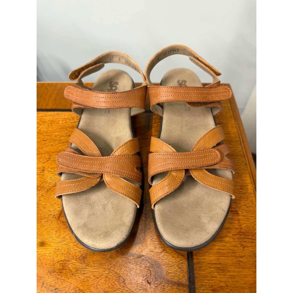 SAS Women's 10 S Tan Brown Leather Strappy Comfort Sandals 2737343 Orthotic